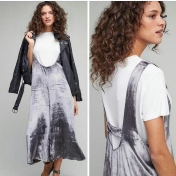 Anthropologie Maeve Crushed Velvet Wide Leg Jumpsuit in Silver Gray, sz Small - Picture 3 of 16